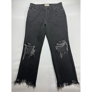 We The Free Women's Distressed Wide Leg Crop Black Denim Jeans - Size 28 (30x27)